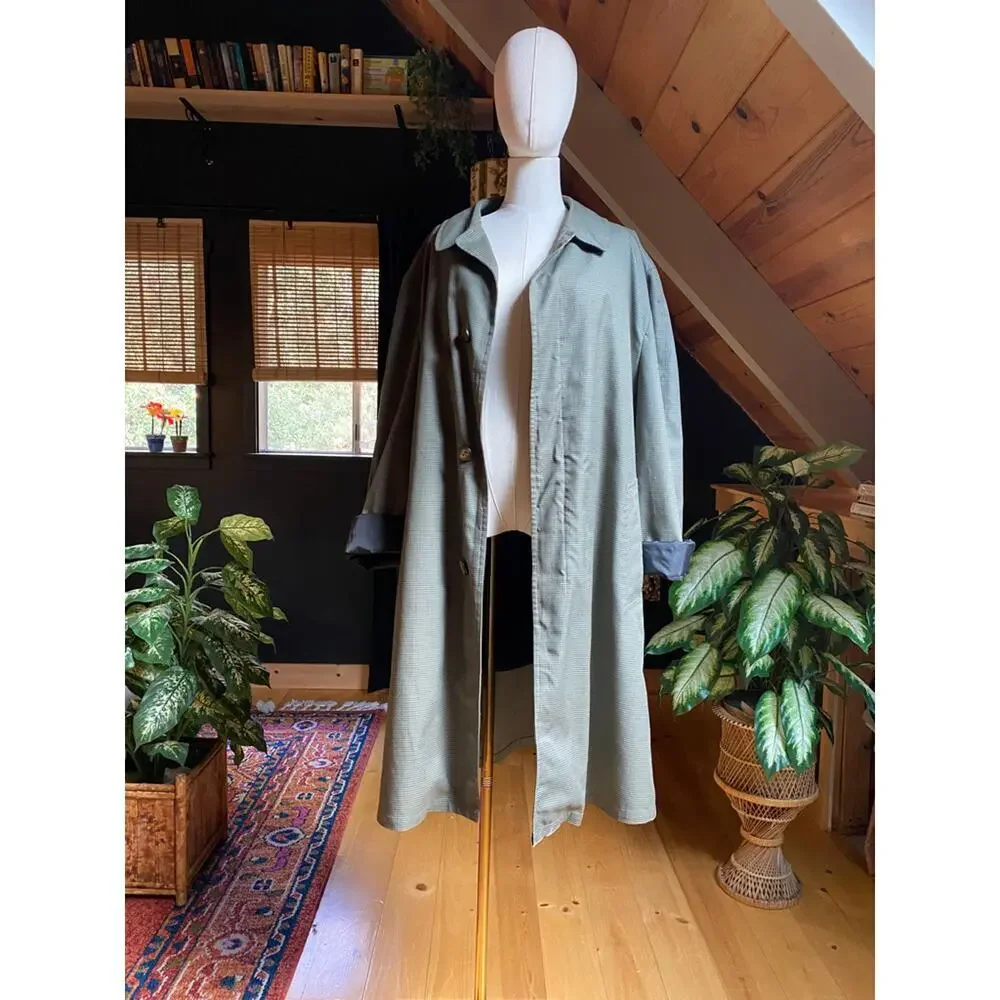 Rain Coat Trench Green Plaid Vintage